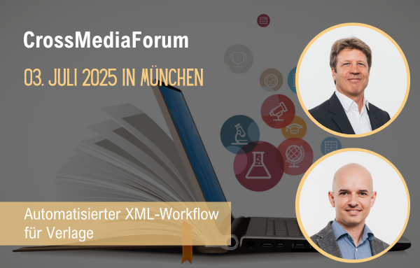 CrossMediaForum 2025 SHI beim CrossMediaForum 2025 in München, mit dem Vortrag "Automatisierter Workflow für Verlage: Unterstützung in der Verarbeitung, Erweiterung, Erschließung und On-Demand Distribution juristischer Inhalte".